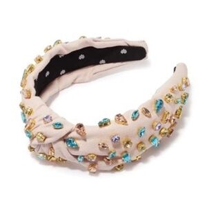 Lele Sadoughi Ivory Woven Canvas Candy Crystal Multicolor Headband Jeweled